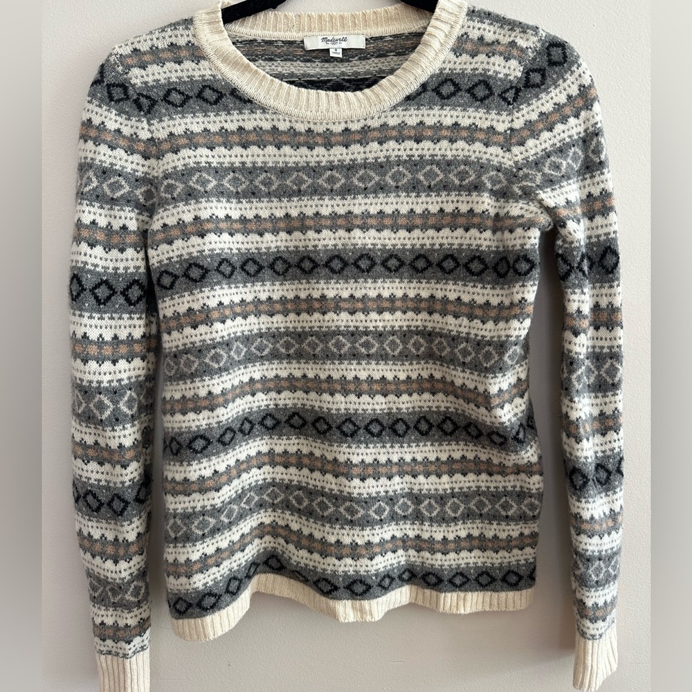Madewell Gray and Cream Patterned Sweater